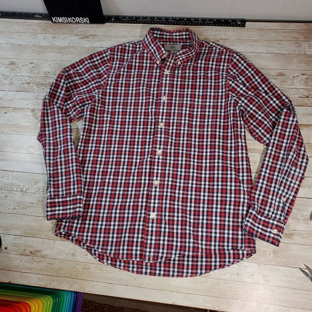Jack Spade NYC Red Blue White Plaid Long‎ Sleeve Button Down Shirt Mens L